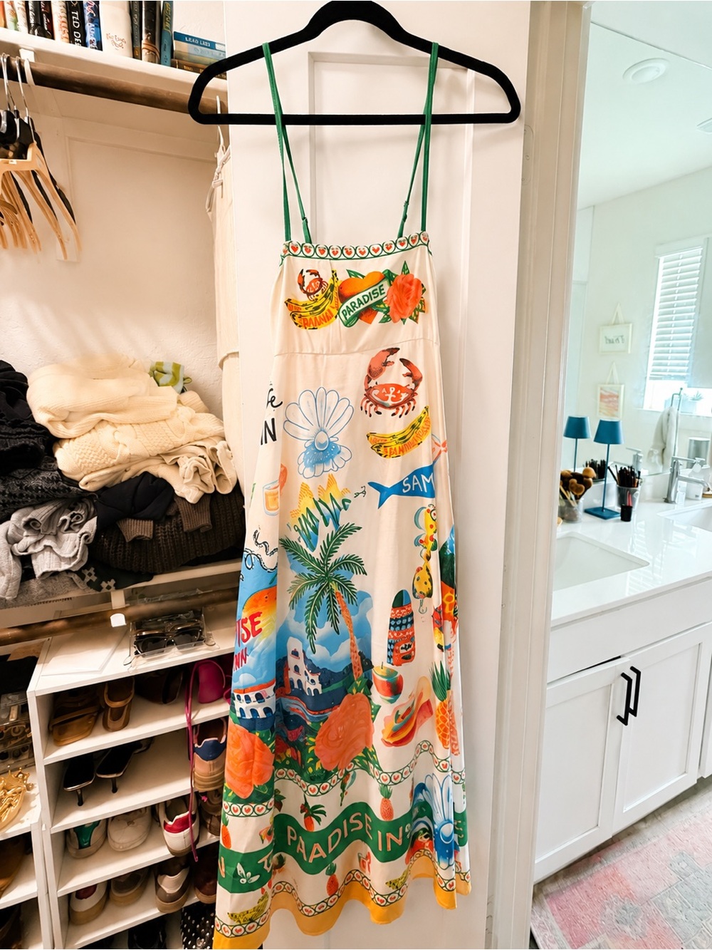 Tropical Print Maxi Dress with Spaghetti Straps